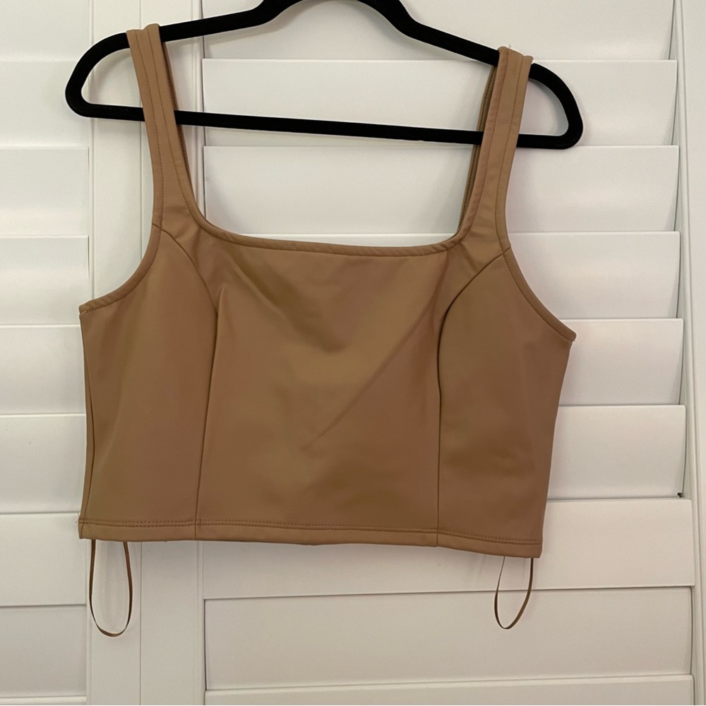 Olive + Oak Vegan Leather Crop Top Brown Tan Size Large